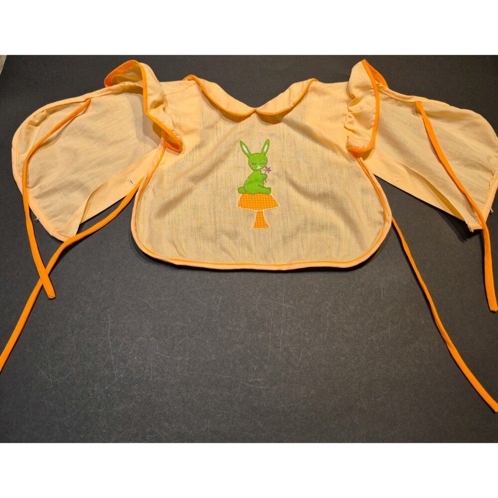 Vintage Baby Bib Mushroom Bunny Rabbit Carrot Orange Embroidered Catton Bros